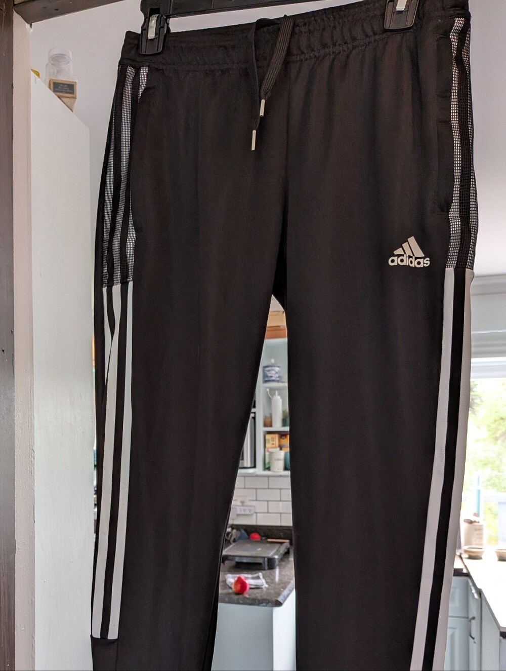 Adidas Classic Track Pants Black with White Stripes Mesh Side Size S